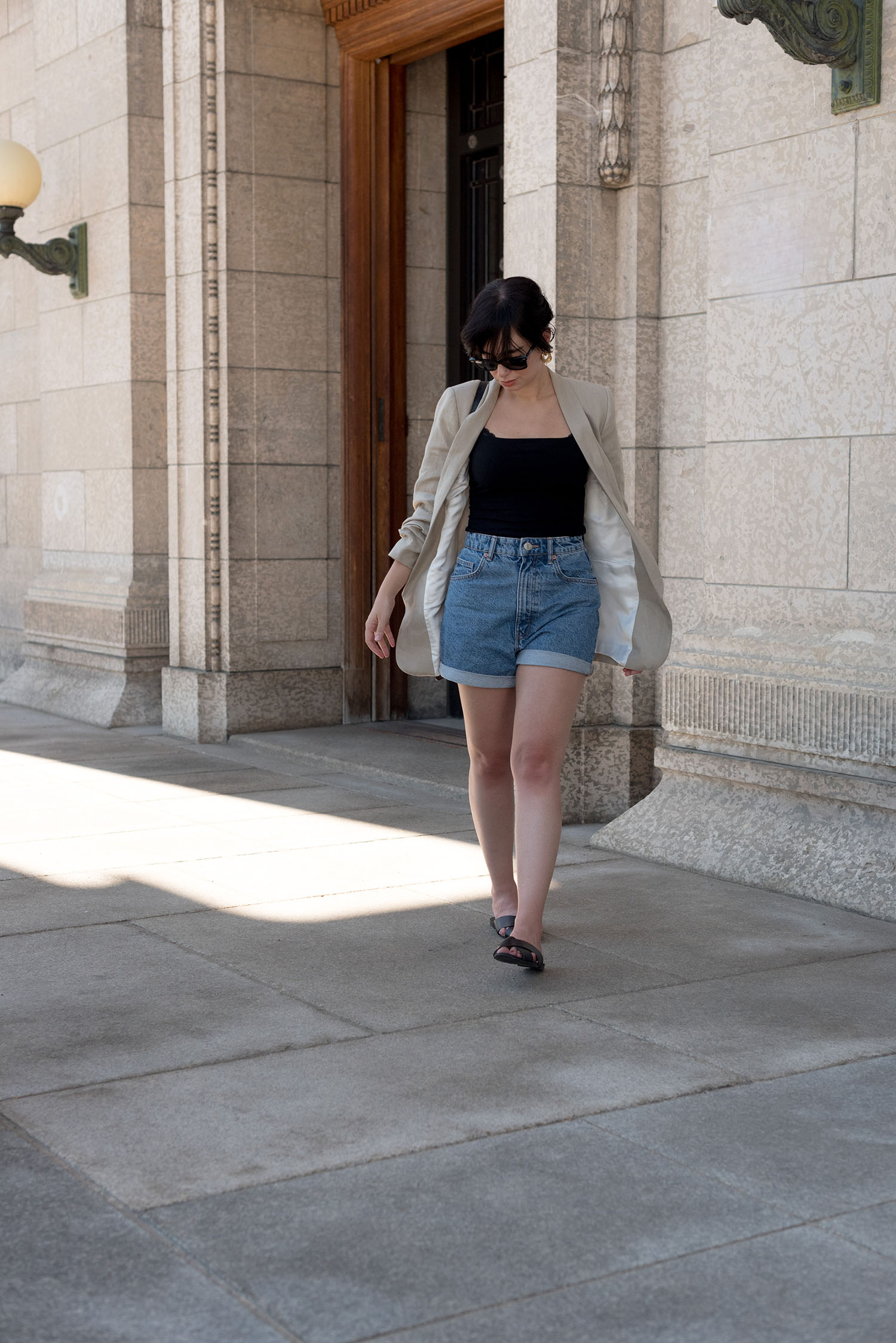 Coco & Vera - Zara linen blazer, Reformation tank, Aldo sandals